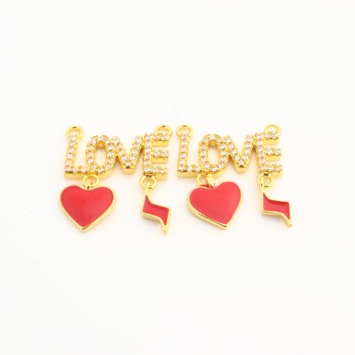 Rhinestone Brass Pendants, Heart, plated, DIY & enamel & with rhinestone, golden, nickel, lead & cadmium free, 20PCs/Bag, Sold By Bag