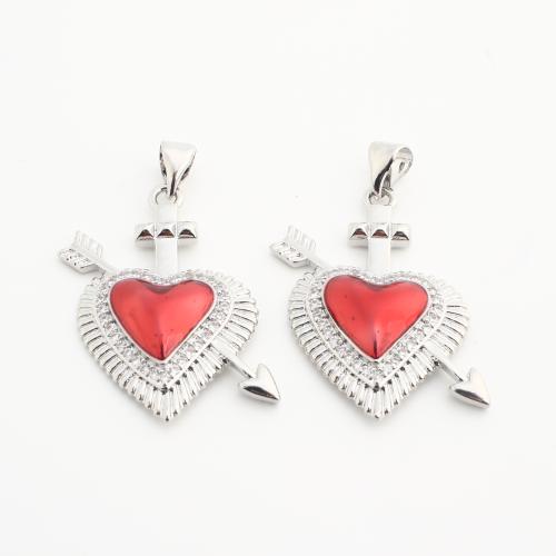 Crystal Pendants, Brass, with Crystal, Heart, plated, DIY & with rhinestone, silver color, nickel, lead & cadmium free, 20PCs/Bag, Sold By Bag