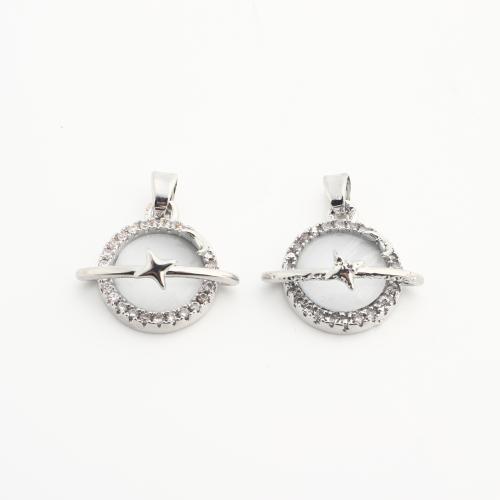 Rhinestone Brass Pendants, Round, plated, DIY & with rhinestone & hollow, silver color, nickel, lead & cadmium free, Sold By Bag