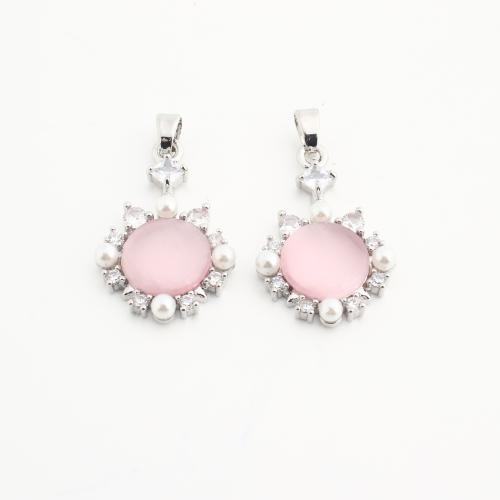 Crystal Pendants, Brass, with Crystal & Plastic Pearl, Round, plated, DIY & with rhinestone, mixed colors, nickel, lead & cadmium free, 20PCs/Bag, Sold By Bag