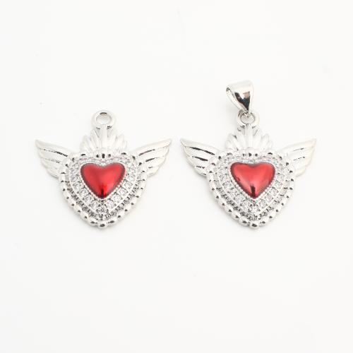 Crystal Pendants, Brass, with Crystal, Heart, plated, DIY & with rhinestone, silver color, nickel, lead & cadmium free, 20PCs/Bag, Sold By Bag