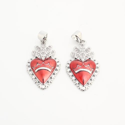 Crystal Pendants, Brass, with Crystal, Heart, plated, DIY & with rhinestone, silver color, nickel, lead & cadmium free, Sold By Bag
