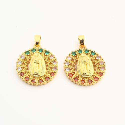 Rhinestone Brass Pendants, Round, plated, DIY & with rhinestone & hollow, golden, nickel, lead & cadmium free, 20PCs/Bag, Sold By Bag