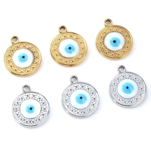 Evil Eye Pendants, 304 Stainless Steel, plated, DIY & enamel, more colors for choice, 15mm, 5PCs/Bag, Sold By Bag