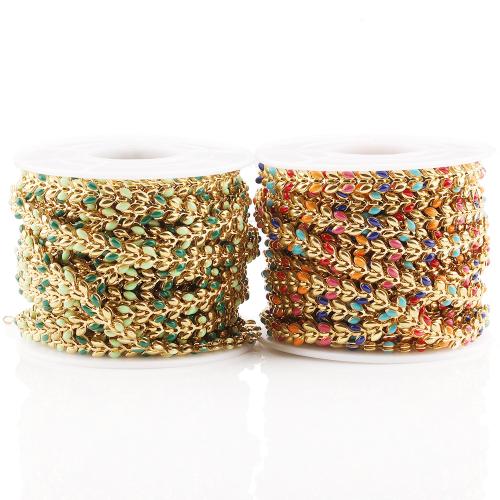 Stainless Steel Jewelry Chain, 304 Stainless Steel, Leaf, gold color plated, DIY & enamel, more colors for choice, 2m/Bag, Sold By Bag