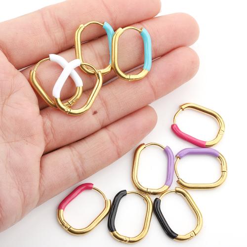 Stainless Steel Drop Earring, 304 Stainless Steel, gold color plated, for woman & enamel, more colors for choice, 21x16mm, 5Pairs/Bag, Sold By Bag