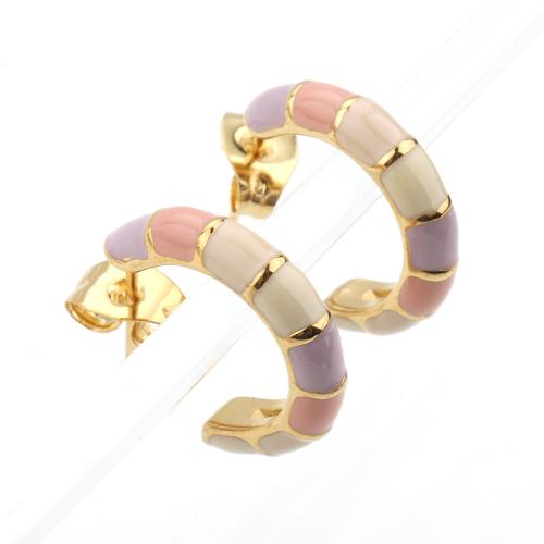 304 Stainless Steel Stud Earring, gold color plated, for woman & enamel, Sold By Pair