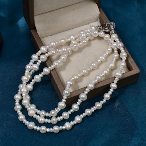 Freshwater Pearl Sweater Chain Necklace, with Tibetan Style, Baroque, gold color plated, fashion jewelry, white, 9-10mm, Sold Per 80 cm Strand