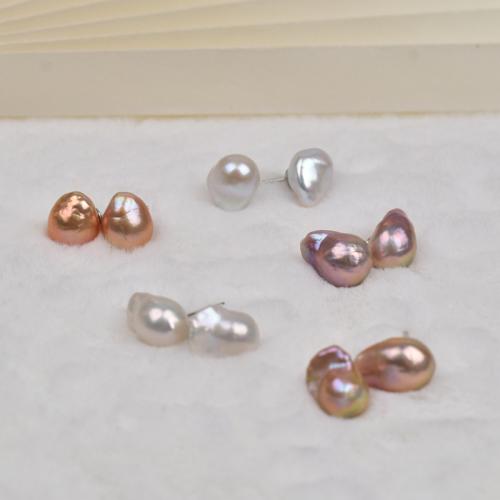Freshwater Pearl Earrings, Baroque, silver color plated, fashion jewelry, more colors for choice, 10-11mm, Sold By Pair