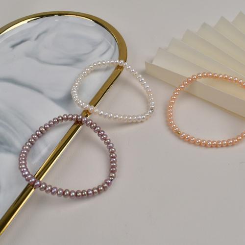 Freshwater Cultured Pearl Bracelet, Freshwater Pearl, Flat Round, fashion jewelry, more colors for choice, 4-5mm, Length:15 cm, Sold By PC