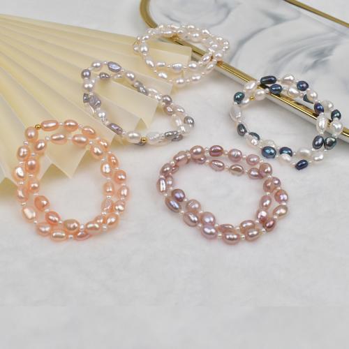 Freshwater Cultured Pearl Bracelet, Freshwater Pearl, Baroque, Double Layer & fashion jewelry, more colors for choice, 7-8mm, Sold Per 34 cm Strand