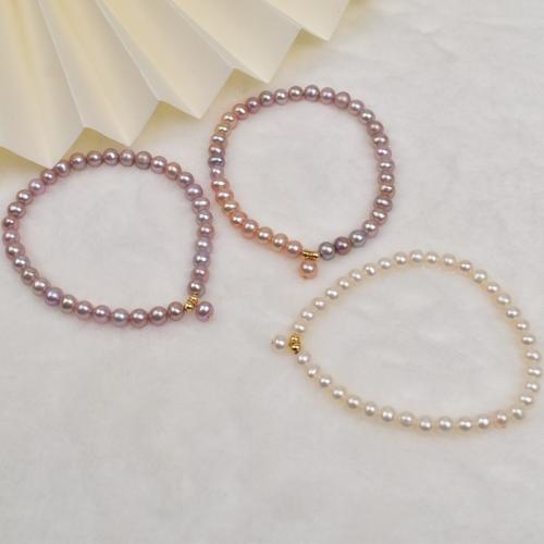 Freshwater Cultured Pearl Bracelet, Freshwater Pearl, Slightly Round, fashion jewelry, more colors for choice, 4-6mm, Sold Per 17 cm Strand