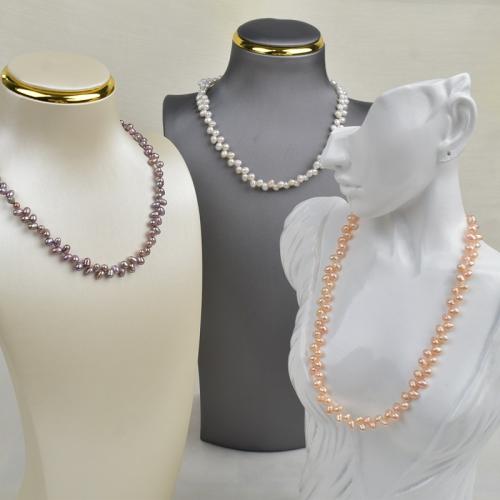 Freshwater Pearl Brass Necklace, with Brass, irregular, fashion jewelry, more colors for choice, 4-5mm, Sold Per 38 cm Strand