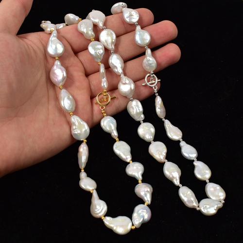 925 Sterling Silver Pearl Necklace, with Freshwater Pearl, Baroque, fashion jewelry, more colors for choice, 11-12mm, Sold Per 45 cm Strand