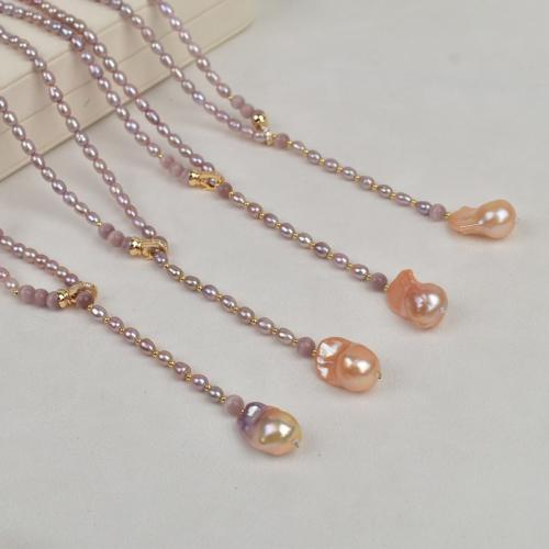 Freshwater Pearl Brass Necklace, with Brass, Baroque, plated, fashion jewelry, more colors for choice, 4-5mm, Length:60 cm, Sold By PC