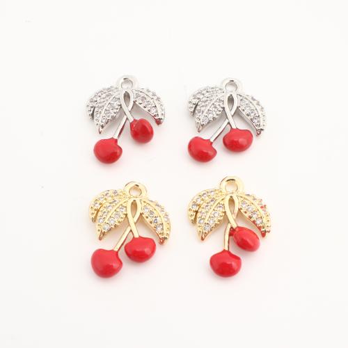 Rhinestone Brass Pendants, Cherry, plated, DIY & enamel & with rhinestone, more colors for choice, nickel, lead & cadmium free, 20PCs/Bag, Sold By Bag