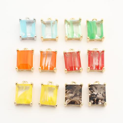 Crystal Pendants, Brass, with Crystal, Square, plated, DIY, more colors for choice, nickel, lead & cadmium free, 20PCs/Bag, Sold By Bag