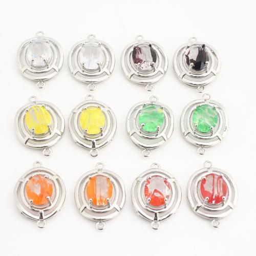 Brass Connector, with Crystal, Round, plated, DIY, more colors for choice, nickel, lead & cadmium free, 30PCs/Bag, Sold By Bag