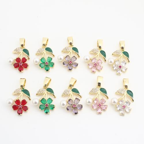 Crystal Pendants, Brass, with Crystal & Plastic Pearl, Flower, plated, DIY & enamel & with rhinestone, more colors for choice, nickel, lead & cadmium free, 20PCs/Bag, Sold By Bag