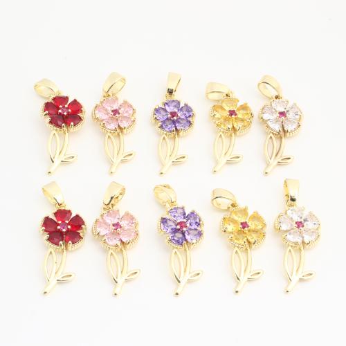 Crystal Pendants, Brass, with Crystal, Flower, plated, DIY, more colors for choice, nickel, lead & cadmium free, 20PCs/Bag, Sold By Bag