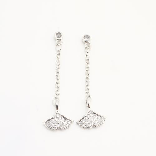 Rhinestone Brass Pendants, Ginkgo Leaf, plated, DIY & with rhinestone, silver color, nickel, lead & cadmium free, 20PCs/Bag, Sold By Bag