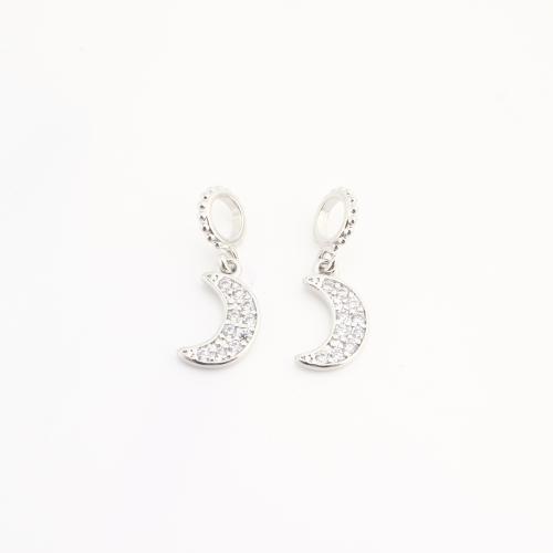 Rhinestone Brass Pendants, Moon, plated, DIY & with rhinestone, silver color, nickel, lead & cadmium free, 20PCs/Bag, Sold By Bag