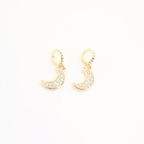 Rhinestone Brass Pendants, Moon, plated, DIY & with rhinestone, golden, nickel, lead & cadmium free, 20PCs/Bag, Sold By Bag