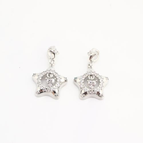 Rhinestone Brass Pendants, Star, plated, DIY & with rhinestone, silver color, nickel, lead & cadmium free, 20PCs/Bag, Sold By Bag