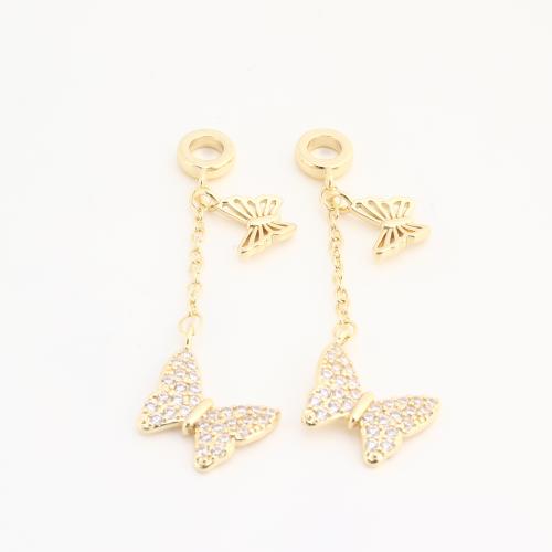 Rhinestone Brass Pendants, Butterfly, plated, DIY & with rhinestone, golden, nickel, lead & cadmium free, 20PCs/Bag, Sold By Bag