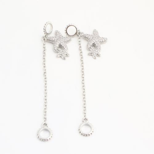 Rhinestone Brass Pendants, Starfish, plated, DIY & with rhinestone, silver color, nickel, lead & cadmium free, 20PCs/Bag, Sold By Bag