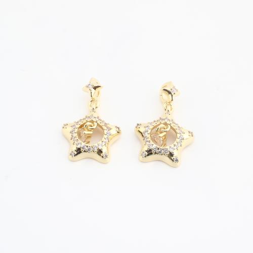 Rhinestone Brass Pendants, Star, plated, DIY & with rhinestone & hollow, golden, nickel, lead & cadmium free, 20PCs/Bag, Sold By Bag