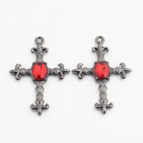 Crystal Pendants, Brass, with Crystal, Cross, plated, DIY, mixed colors, nickel, lead & cadmium free, 100PCs/Bag, Sold By Bag