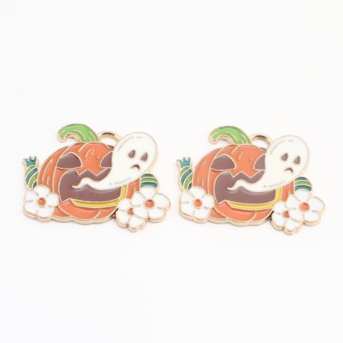 Fashion Halloween Pendant, Brass, Pumpkin, plated, Halloween Design & DIY & enamel, mixed colors, nickel, lead & cadmium free, 100PCs/Bag, Sold By Bag