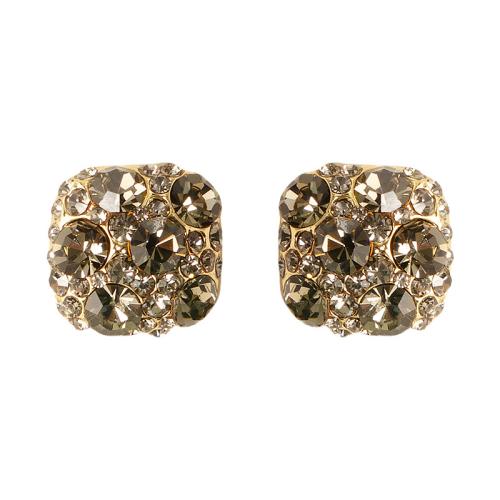 Tibetan Style Stud Earring, Square, for woman & with cubic zirconia, tan, 15mm, Sold By Pair