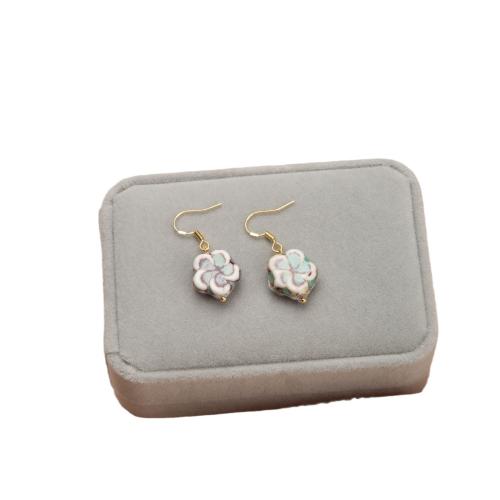 Porcelain Earrings, with Tibetan Style, Flower, for woman, 15mm, Sold By Pair