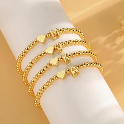 Brass Bracelet, Alphabet Letter, gold color plated, different styles for choice & for woman, beads size 4mm, Length:Approx 17 cm, Sold By PC