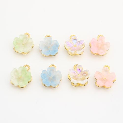Crystal Pendants, Brass, with Crystal, Flower, gold color plated, DIY, more colors for choice, 14x11x4mm, 100PCs/Bag, Sold By Bag