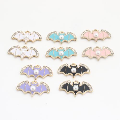 Rhinestone Brass Pendants, with Plastic Pearl, Bat, gold color plated, DIY & enamel & with rhinestone, more colors for choice, 14x25x5mm, 100PCs/Bag, Sold By Bag
