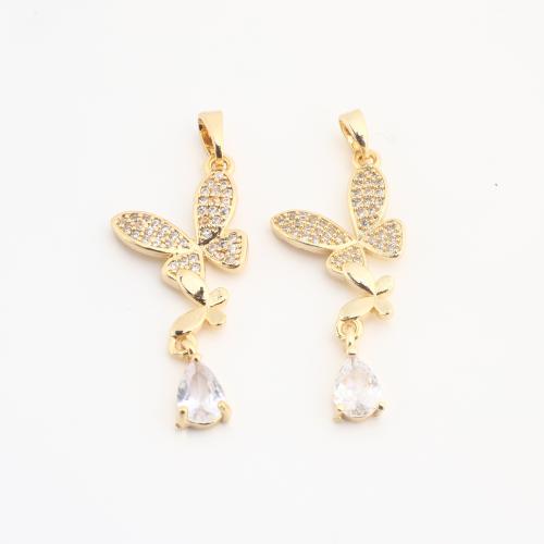 Crystal Pendants, Brass, with Crystal, Butterfly, gold color plated, DIY & with rhinestone, 38x16x3mm, 100PCs/Bag, Sold By Bag