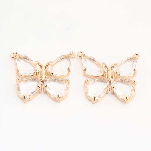Crystal Pendants, Brass, with Crystal, Butterfly, gold color plated, DIY, 21x37x5mm, 10PCs/Bag, Sold By Bag