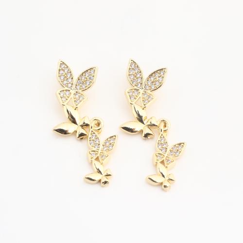 Rhinestone Brass Pendants, Butterfly, gold color plated, DIY & with rhinestone, 33x12x5mm, 20PCs/Bag, Sold By Bag