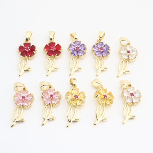 Crystal Pendants, Brass, with Crystal, Flower, gold color plated, DIY, more colors for choice, 30x12x3mm, 20PCs/Bag, Sold By Bag