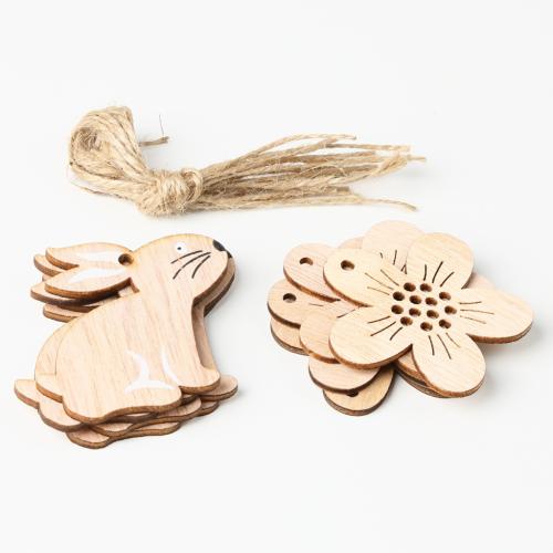 Wood Hanging Ornaments, with Linen, mixed pattern & DIY, Sold By Set