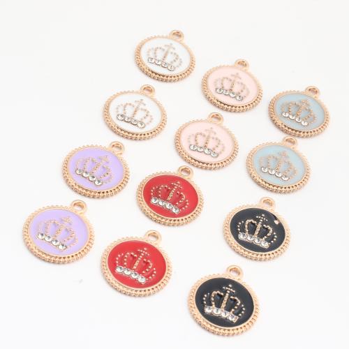 Rhinestone Brass Pendants, Flat Round, gold color plated, DIY & enamel & with rhinestone, more colors for choice, 20x17x3mm, 100PCs/Bag, Sold By Bag