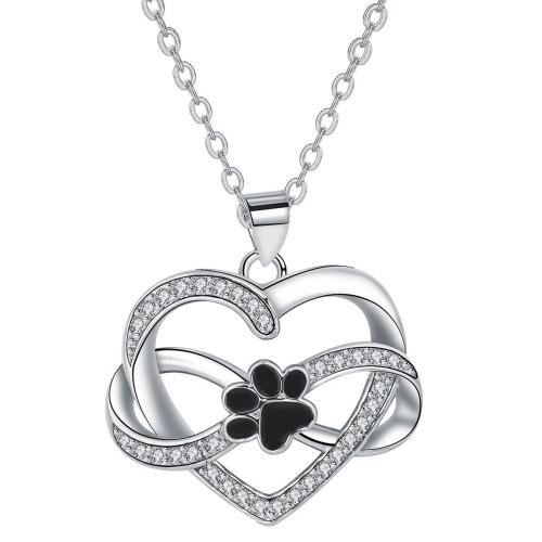 Cubic Zircon Micro Pave Brass Necklace, with 5cm extender chain, Heart, platinum plated, oval chain & micro pave cubic zirconia & for woman & enamel, black, 22x22mm, Sold Per Approx 45 cm Strand