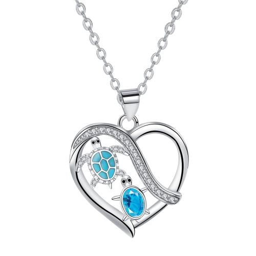 Cubic Zircon Micro Pave Brass Necklace, with 5cm extender chain, Heart, platinum color plated, oval chain & micro pave cubic zirconia & for woman & enamel, blue, 22x22mm, Sold Per Approx 45 cm Strand