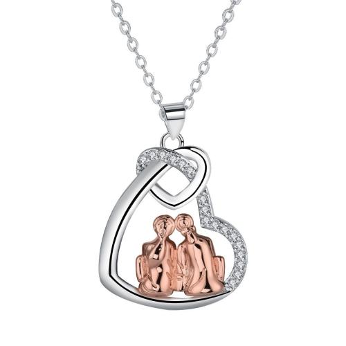 Cubic Zircon Micro Pave Brass Necklace, with 5cm extender chain, Heart, plated, oval chain & micro pave cubic zirconia & for woman, rose gold color, 22x22mm, Sold Per Approx 45 cm Strand