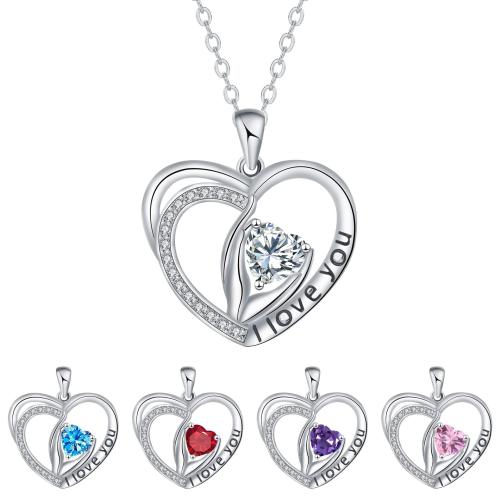 Cubic Zircon Micro Pave Brass Necklace, with stainless steel chain, with 5cm extender chain, Heart, platinum color plated, oval chain & micro pave cubic zirconia & for woman, more colors for choice, 23x22.50mm, Sold Per Approx 45 cm Strand