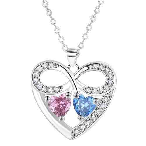 Cubic Zircon Micro Pave Brass Necklace, with 5cm extender chain, Heart, platinum plated, oval chain & micro pave cubic zirconia & for woman, 22x21mm, Sold Per Approx 45 cm Strand