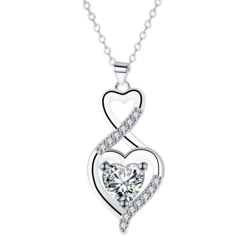 Cubic Zircon Micro Pave Brass Necklace, with 5cm extender chain, Heart, platinum plated, oval chain & micro pave cubic zirconia & for woman, 11x22mm, Sold Per Approx 45 cm Strand